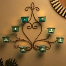 Homesake 'Birthday' Turquoise & Golden Metal 6-in-1 Wall Candle Holder With Tea Light Candle-picture-33