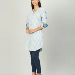 mustard Blue and White Stripe Shirt image 4