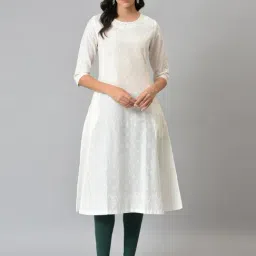 W Off-White Cotton Floral Print A Line Kurta-picture-28