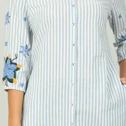 mustard Blue and White Stripe Shirt image 5