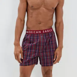 American Eagle Men Maroon Plaid Stretch Boxer Short-image-85