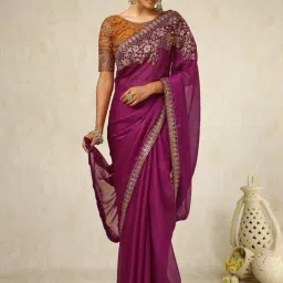 Soch Rustic Purple Embroidered Saree With Unstitched Blouse-image-24