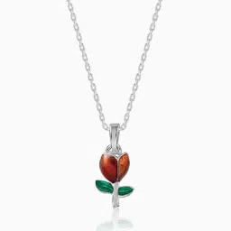 GIVA 925 Silver Red Roses Pendant With Link Chain image 2