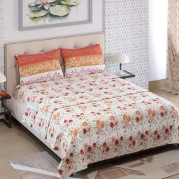 Layers Ivy Floral Orange Floral 125 GSM Microfibre Double Bed Sheet with 2 Pillow Covers-image-52