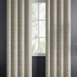Haus & Kinder Grey Polyester Floral Shadowlace Fern Eyelets 7 ft Door Curtain - Set of 2-picture-20