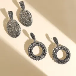 Sohi pack of women's intricate circular drop earrings image 1
