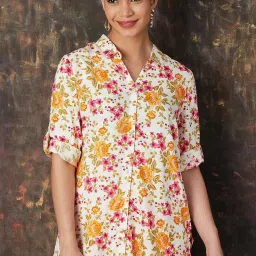 Melange by Lifestyle Off-White Printed A Line Short Kurti image 1