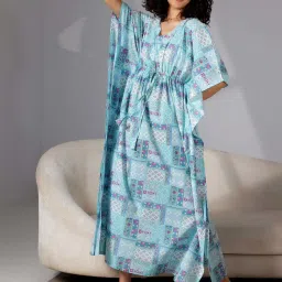 Libas Blue Cotton Printed Kaftan image 1