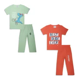 Vimal Jonney Kids Mint Green & Rust Printed T-Shirt Set-picture-21