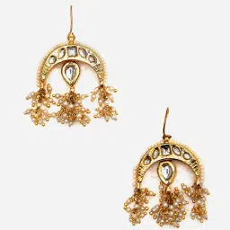 Dugran By Dugristyle Cream, White and Gold Drop Earrings with Kundan & Pearls image 1