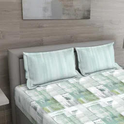 GM Green & White 100% Cotton 144 TC King Bedsheet Set image 4