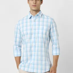 Van Heusen White Cotton Slim Fit Checks Shirt image 1