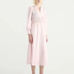 rareism STRIPED ALINE MIDI DRESS WITH LACE DETAIL-picture-45