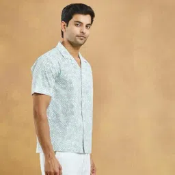 Fabindia White Cotton Printed Cuban Shirt image 3