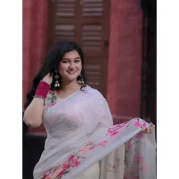 SILKWEAR Floral Linen Blend Designer Saree image 2