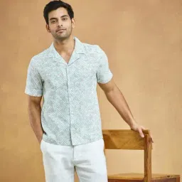 Fabindia White Cotton Printed Cuban Shirt image 4