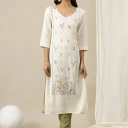 Aurelia Off-White Embroidered Straight Kurta image 1