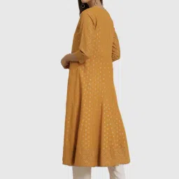 YASH GALLERY Yellow Cotton Printed Flared Kurta image 2