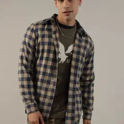 American Eagle Beige Cotton Slim Fit Checks Shirt-picture-29