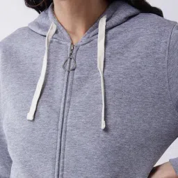 FEMEA Grey Fleece Solid Full Sleeves Hooded Sweatshirt image 5