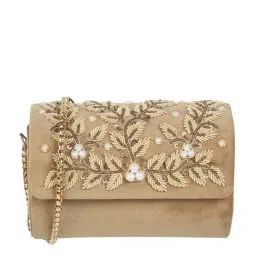 Mochi Beige Synthetic Embellished Envelope Clutch-picture-11