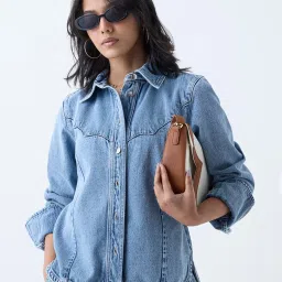 LOV by Westside Blue Faded Denim Shirt image 1