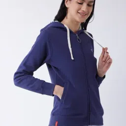 FEMEA Navy Fleece Solid Full Sleeves Hooded Sweatshirt image 4