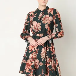 Vero Moda Green Floral Print A Line Dress image 1