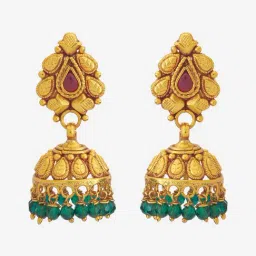 Kushal's Fashion Jewellery Ruby Green Gold Polished Temple Silver Earring for Women-image-32