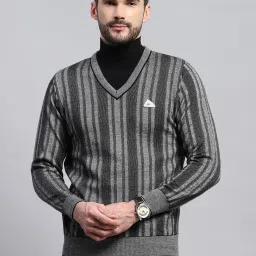 Monte Carlo Black Wool Blend Regular Fit Striped Pullover image 1