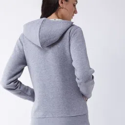FEMEA Grey Fleece Solid Full Sleeves Hooded Sweatshirt image 2