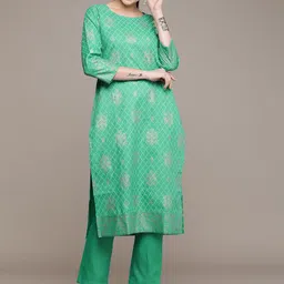 Anouk Women Green Floral Printed Regular Kurta with Trousers-picture-32