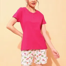 Clovia Pink Printed Top With Shorts image 1