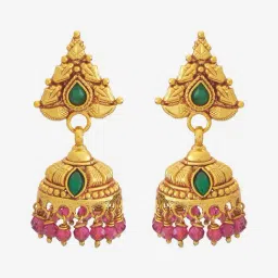 Kushal's Fashion Jewellery Ruby Green Gold Polished Temple Silver Earring for Women-image-66