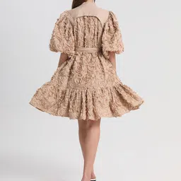 JC Collection Women Self Design Mandarin Collar Tie-Ups Fit & Flare Dress image 5