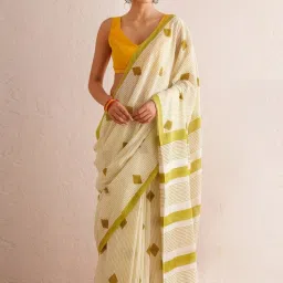Jaypore Green Printeded Block Printed Saree image 1