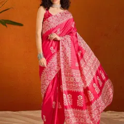 Saree Mall Pink Printed Sarees With Unstitched Blouse-picture-16