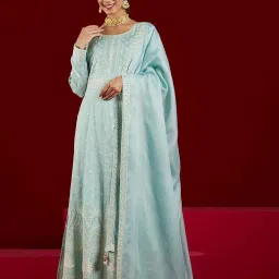 Libas Art Blue Embroidered Kurta Palazzo Set With Dupatta image 1