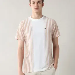 Arrow Sport Pink Cotton Regular Fit Striped T-Shirt-picture-22