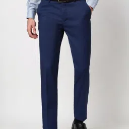 Peter England Blue Slim Fit Texture Trousers image 1
