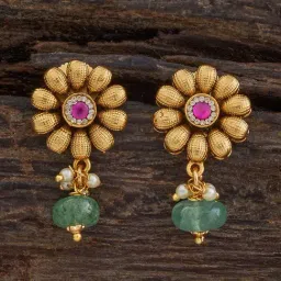 Kushal's Fashion Jewellery Ruby Green Gold Polished Antique Earring for Women-image-27