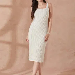 Globus Women White Square Neck Lace Detail Back Slit Midi Bodycon Party Dress-picture-22