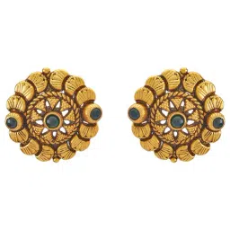 Kushal's Fashion Jewellery Green Oxidised Gold Polished Temple Silver Earring for Women-picture-24