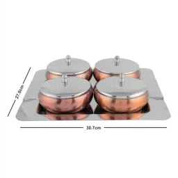 Roxx Brown & Silver Metal Bowl Set (4pcs Bowl with Lid, 4pcs Spoon with 1pcs Tray) image 2