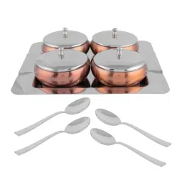 Roxx Brown & Silver Metal Bowl Set (4pcs Bowl with Lid, 4pcs Spoon with 1pcs Tray) image 4