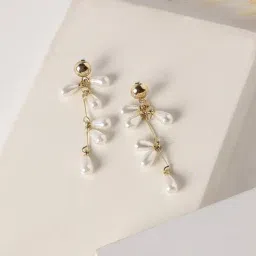 Sohi Women's Pearl Cluster Drop Earrings  Pearl White & Cahmpayne Gold-picture-22