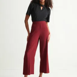 Cover Story Maroon Regular Fit High Rise Culottes image 4