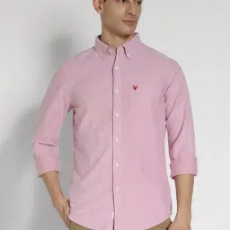 American Eagle Pink Cotton Slim Fit Texture Shirt-image-92