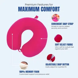 PILLOW TREE Pink Memory Foam Filled Faux Velvet Lightweight Travel Pillow-picture-23