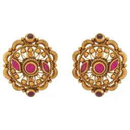 Kushal's Fashion Jewellery Ruby Oxidised Gold Polished Temple Silver Earring for Women-picture-10